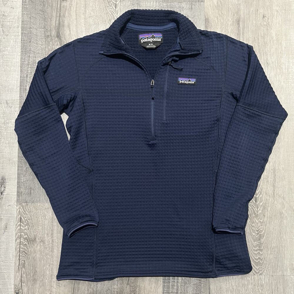 Patagonia R1 Pullover Women’s Navy Waffle Grid Fleece 1/4 Zip Polartec Hike M
